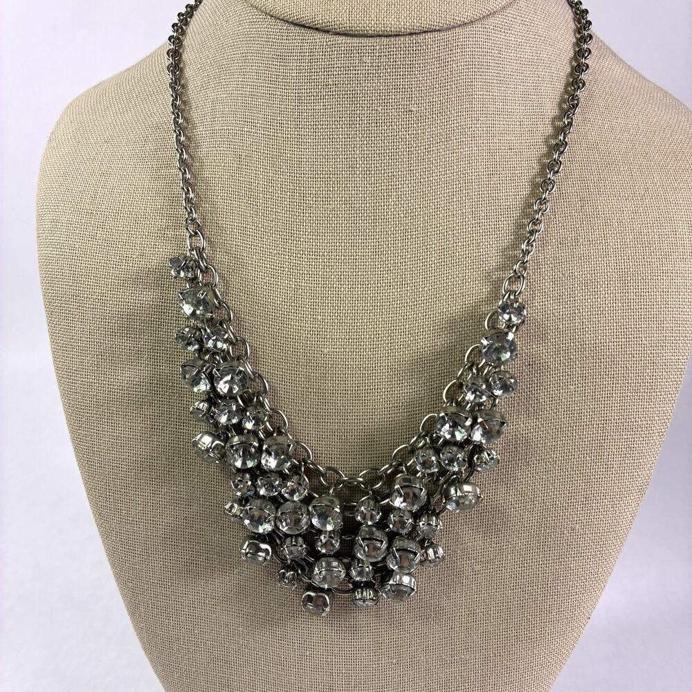 Vintage AEA Bib Necklace Silver Tone Dangle Chain 16"